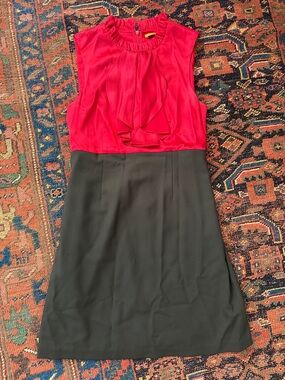 Alice + Olivia Red Bodice Black Skirt Ruffle Neck Mini Dress
